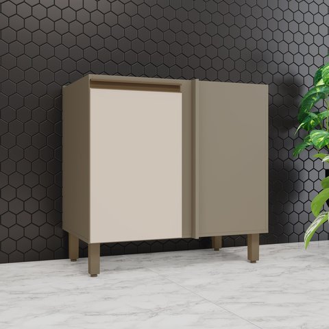 Balcão Canto Reto 1 Porta 84cm Connect Cinza/Duna/Cristal