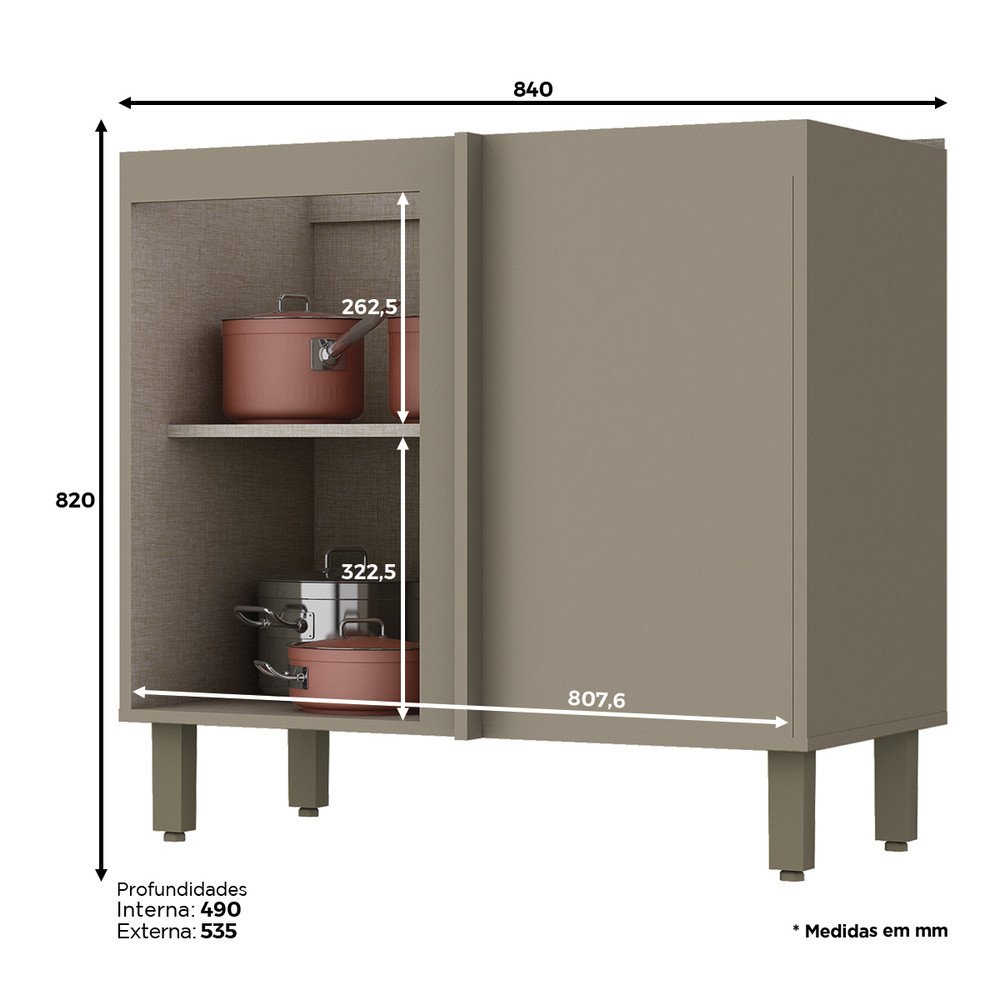 Balcão Canto Reto 1 Porta 84cm Connect  - 6