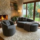 Ver imagem 1 de Kit de 01 Sofá Orgânico Curvo Feijão + 01 Poltrona Confortável Sala Estúdio Amore Bouclê Chumbo - Mo
