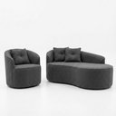 Ver imagem 3 de Kit de 01 Sofá Orgânico Curvo Feijão + 01 Poltrona Confortável Sala Estúdio Amore Bouclê Chumbo - Mo