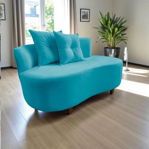 Namoradeira Sofá Feijão Suria Orgânica Suede Azul Turquesa