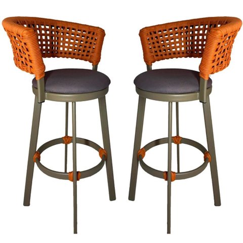 2 Banqueta Somália em Alumínio e Corda Náutica Jardim Trama Original