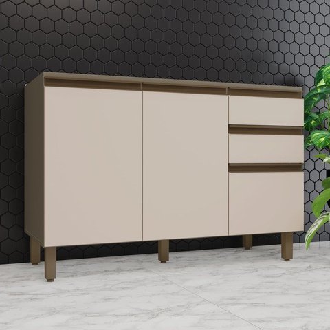 Balcão Pia 2 Gavetas 3 Portas 120cm Connect Cinza/Duna/Cristal