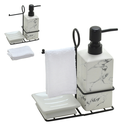 Ver imagem 1 de Kit para Banheiro Quadrado Marmorizado Preto e Branco - 3 peças