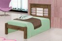 Ver imagem 1 de Cama Rai Solteiro com Cabeceira com Detalhes Cromados 100% Mdf e Estrado em Madeira Cor Jequitiba/of