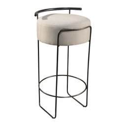 Banqueta Olivia em Linho e Base Metal Preto Agarb Decor:linho Bege Claro - 1