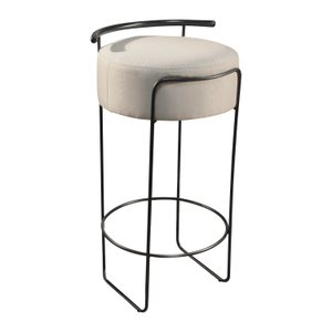 Banqueta Olivia em Linho e Base Metal Preto Agarb Decor:linho Bege Claro