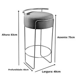 Banqueta Olivia em Linho e Base Metal Preto Agarb Decor:linho Bege Claro - 4