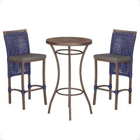 Mesa Bistro e 2 Banquetas Roma Marrom Corda Náutica 11 Trama Original