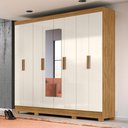 Ver imagem 1 de Guarda Roupa Casal Enzo 8 Portas de Bater 4 Gavetas com Espelho Freijó - Off White Moval Móveis