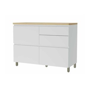 Armário de Cozinha Modulado Balcão Rainha 1 Porta e 4 Gaveta C/ Tampo 120 Cm Branca/nature -