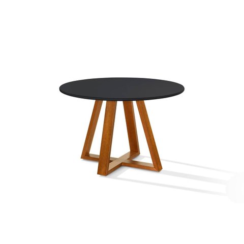 Mesa de Jantar Bela 105cm Redonda Tampo Vidro/MDF Preto