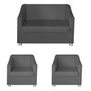 Ver imagem 1 de Kit Poltrona Namoradeira e 2 Poltronas Decorativa 68 Cm Tilla Cinza - Mafer