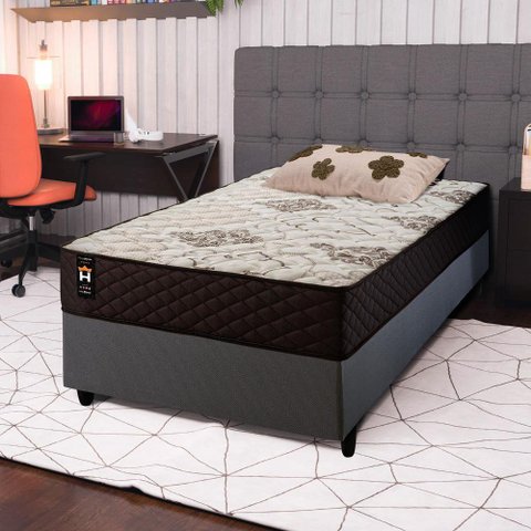 Conjunto Cama Box Solteiro c/ Molas Ensacadas Allura Cinza 88x188x58