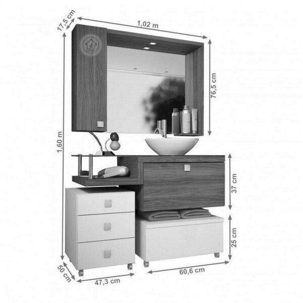 Gabinete para Banheiro com Espelheira Vicenza sem Cuba Espresso Móveis - 3