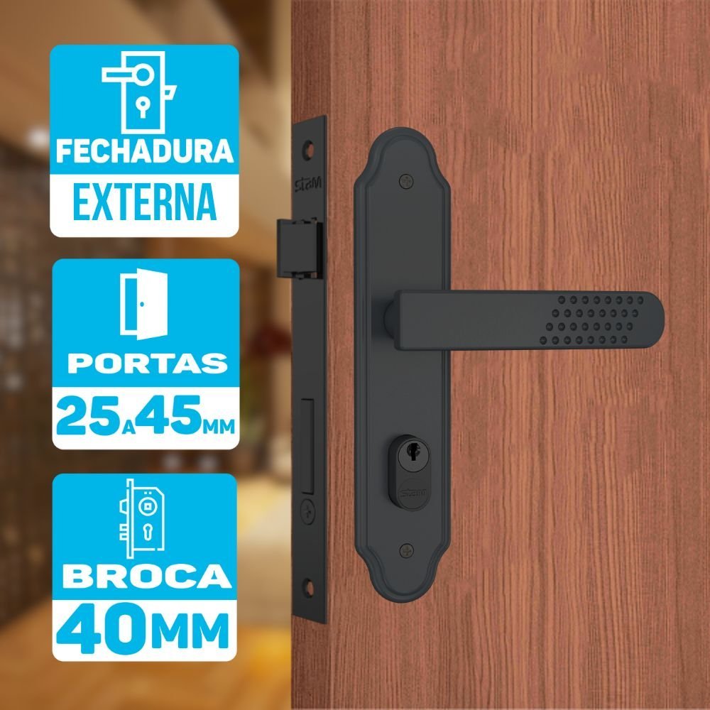 Fechadura Porta Casa Madeira Externa Preto Stam 40mm 803/21 Fech. 803/21 - Esp. Preto Fosco (g) - 4