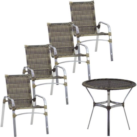 4 Cadeiras Emily e Mesa Alumínio Área Piscina Trama Original Cappuccino