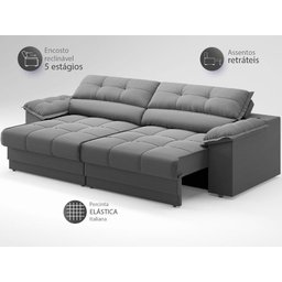 Sofá com Carregador Usb e Molas no Assento Retrátil Reclinável Mimo 2,30m Velosuede Grafite - Netsof - 4 Sofá com Carregador Usb e Molas no Assento Retrátil Reclinável Mimo 2,30m Velosuede Grafite - Netsof - 4
