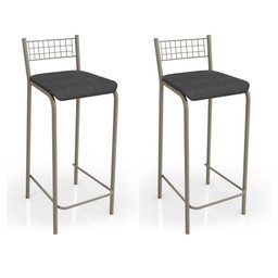 Kit com 2 Banquetas Estofadas Gênova Cor Nickel 2b705nk Kappesberg Crome - Niquel/courino Preto - 1