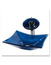 Ver imagem 1 de Cuba Quadrada 30cm + Torneira Cascata + Valvula - Kit Azul