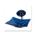 Ver imagem 1 de Cuba Quadrada 30cm + Torneira Cascata + Valvula - Kit Azul