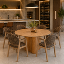 Ver imagem 1 de Conjunto Mesa Jantar Redonda 150cm + 6 Cadeiras Estofadas Allegra Noronha Sala Area Gourmet Varanda: