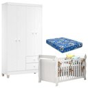 Ver imagem 1 de Berço Americano Lara com Colchão e Guarda Roupa Ternura Baby 4 Portas Branco Flex - Incorplac