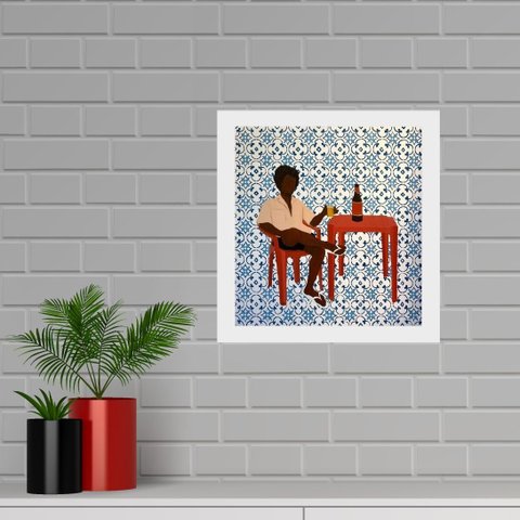 Quadro Quadrado Homem Boteco - 33x33cm:moldura Preta