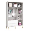 Ver imagem 2 de Guarda Roupa Infantil Theo 3 Portas Branco Acetinado com Pés Madeira Natural - Reller