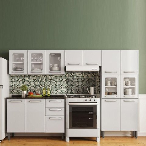 Cozinha Completa Aco Evidence 14 Portas 2 Gavetas Branco Bertolini