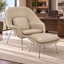 Ver imagem 1 de Poltrona Womb Chair com Puff em Couro Ecológico -