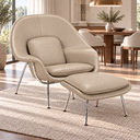 Ver imagem 2 de Poltrona Womb Chair com Puff em Couro Ecológico -