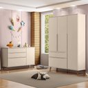 Ver imagem 2 de Jogo de Quarto Infantil Retrô Melinda Guarda Roupa e Cômoda com Porta Off White - Phoenix Baby