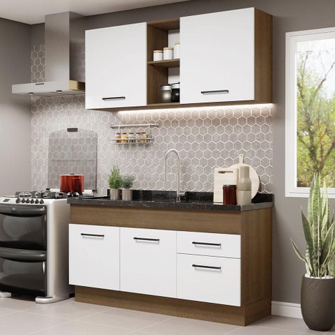 Armário de Cozinha Compacta 150cm Rustic/branco Agata Madesa 02