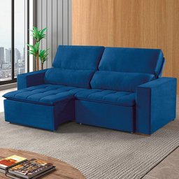 Sofá 2 Lugares 180cm Pés De Madeira Azul Com Castanho - 1