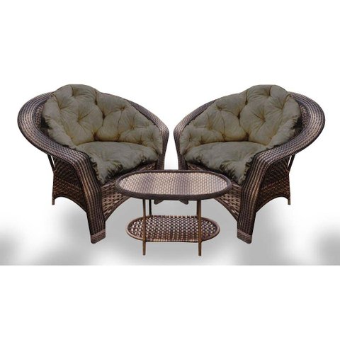 Conjunto de Poltronas Fibra Sintética 19 - 2 Poltronas + 1 Mesa Centro - Tecido Duna Fendi