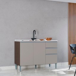 Balcao para Pia 3 Portas 120 Cm 702 Chocolate Off White Poqq Chocolate Off White - 5