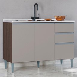 Balcao para Pia 3 Portas 120 Cm 702 Chocolate Off White Poqq Chocolate Off White - 3