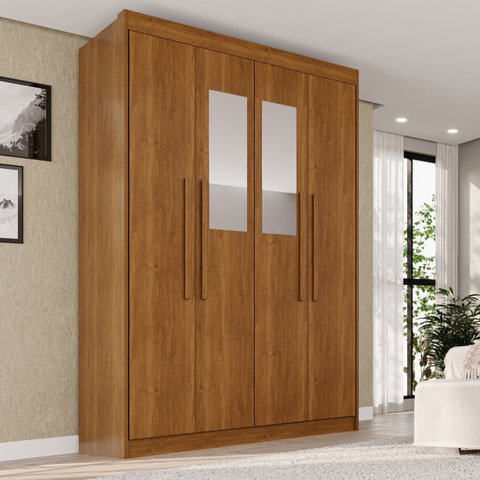 Guarda-Roupa com Espelho 4 Portas 3 Gavetas 100% MDF Veneza Marrom/Cinamomo