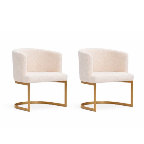 Kit 2 Poltronas Nora Aço Ouro Fosco Bouclé Off White - Sallar Home