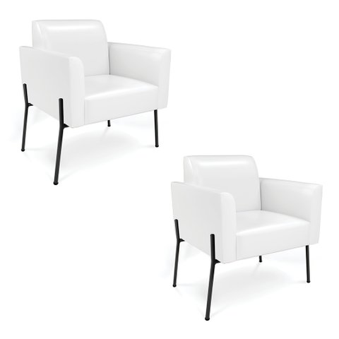 Poltrona Pé de Ferro Preto Kit 2 para Sala Marisa Corano Branco D03 - D'Rossi