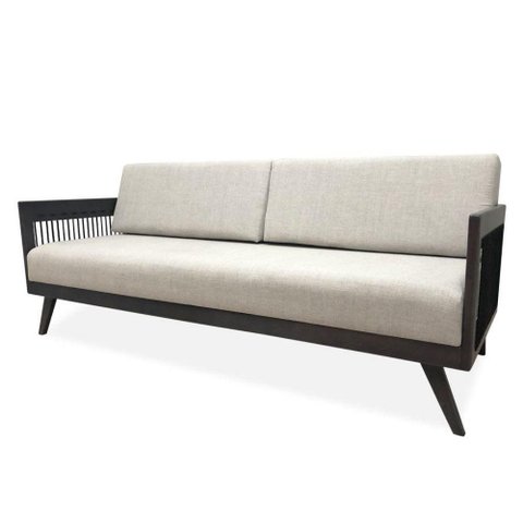 Sofá 4 Lugares Saibi Ozki 240 cm Poliéster Bege Madeira Amêndoa Corda Náutica Plana Poliéster