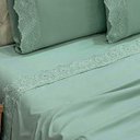Ver imagem 2 de Jogo de Cama Lençol Bella King 4 Peças Micropercal 300 Fios Bordado Inglês Macio Verde 100% Poli