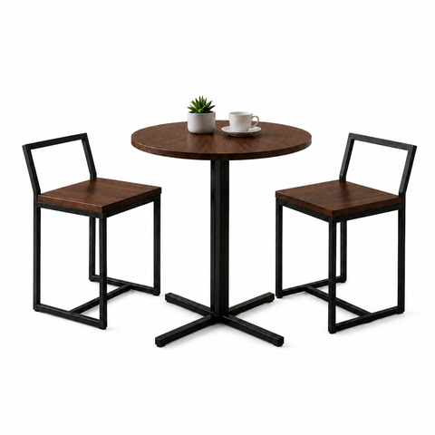 Conjunto Bistrô Baixa Industrial Redonda Imbuia 2 Banquetas Confort