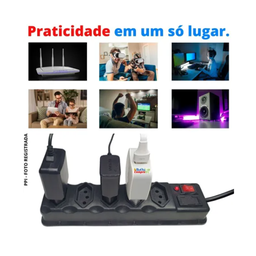 Extensão Elétrica 5 Tomada Filtro Linha Bivolt C/ Fusivel de Proteção 1 Metro - 2