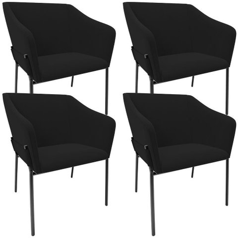Kit 4 Cadeiras para Sala de Jantar Estar Living Olívia L02 Suede Preto - Lyam Decor