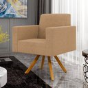 Ver imagem 2 de Poltrona Decorativa Giratória Base de Madeira Helô L02 Bouclê Mostarda - Lyam Decor