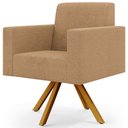 Ver imagem 1 de Poltrona Decorativa Giratória Base de Madeira Helô L02 Bouclê Mostarda - Lyam Decor