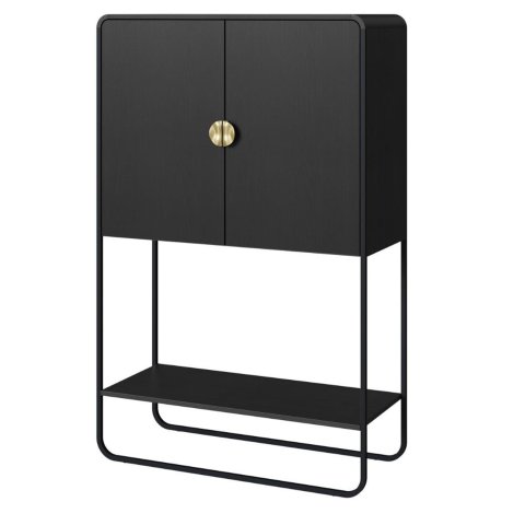 Balcão Bar Orgânico Luna Artesano 90 Cm (larg) em Mdp Nero Quatro Portas Base Metal Preto