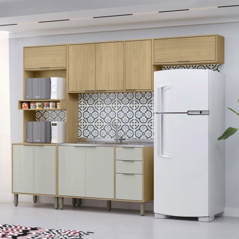 Cozinha Completa Olivia 10 Portas 2 Gavetas Castanho/off White - Mx Móveis